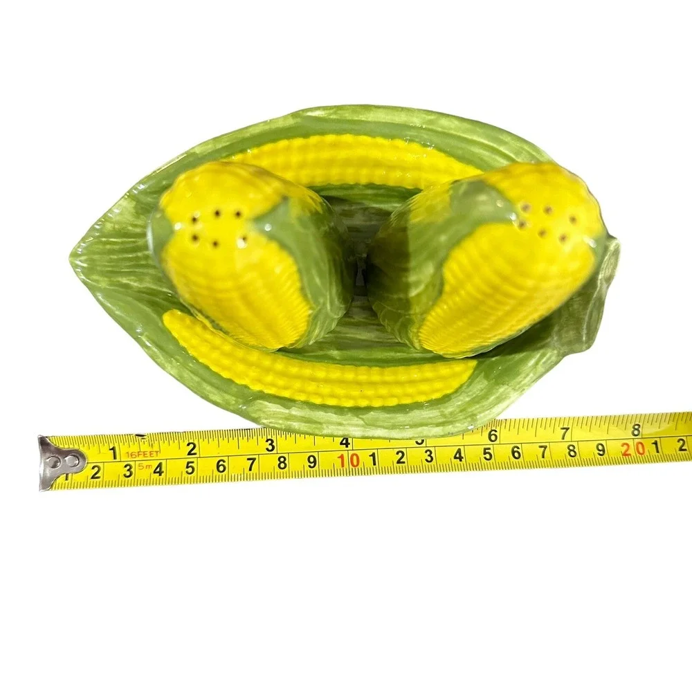 Vintage Yellow Corn on the Cob‎ Salt & Pepper Shaker Set with Plate 1978